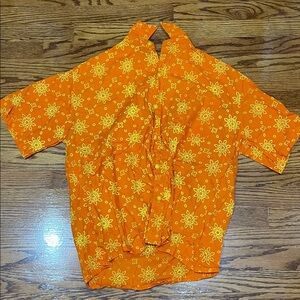 Three Islands Men's Orange Floral Button Down Shirt